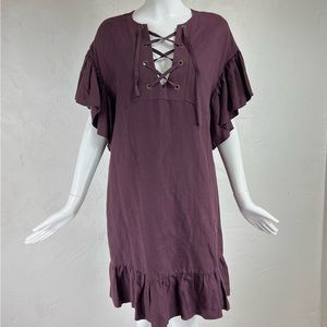 Ulla Johnson Marianne purple ruffle sleeve shift dress